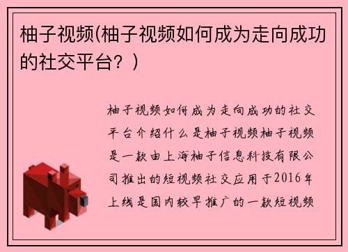 柚子视频(柚子视频如何成为走向成功的社交平台？)